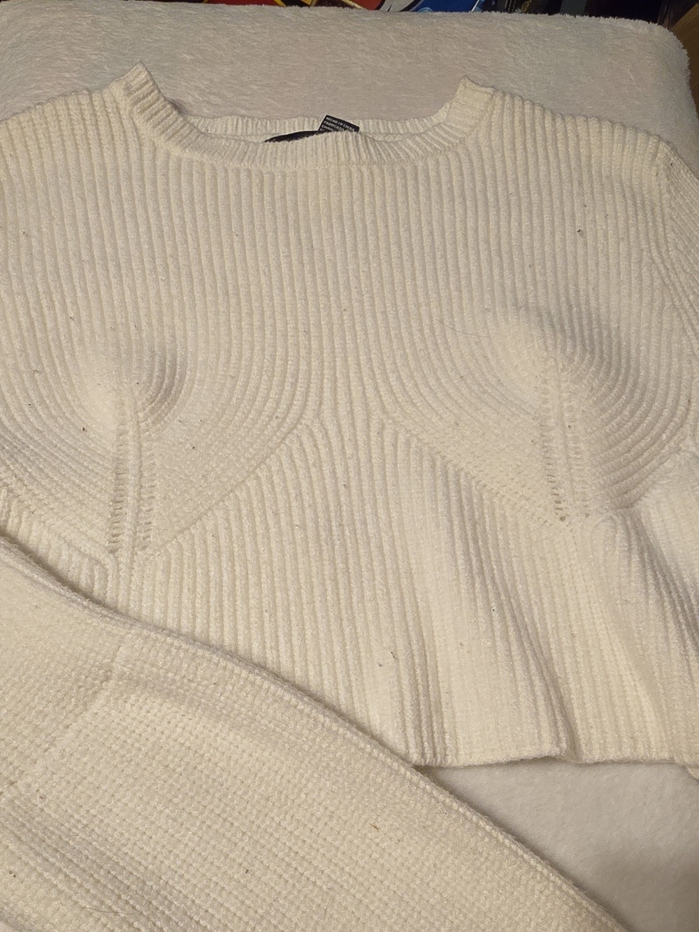 Forever 21 Cream Ribbed Knit Sweater with Structured Bust